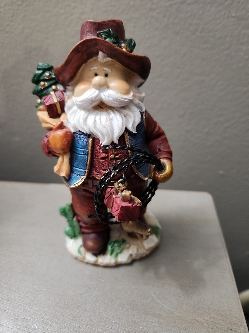 Festive Santa Figurine in Red, Blue, White and Brown - Holiday Home Decor